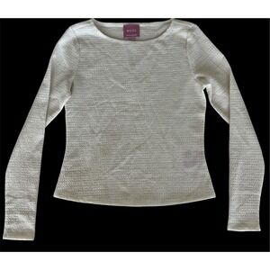 Muse Republic Clothing Cream White Textured Knit Boat Neck Long Sleeve Top XS